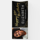 ブラック金ゴールドハッピーバースデーフォト 横断幕 (縦)