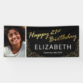ブラック金ゴールドハッピーバースデーフォト 横断幕 (横)