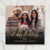 ブラック金ゴールドハッピーホリデーズスクリプトファミリーフォト フェイバータグ (裏面)