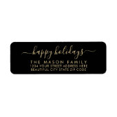 ブラック金ゴールドハッピーホリデーズスクリプト差出人住所 ラベル (正面)