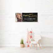 ブラック金ゴールドハッピー80誕生日写真 横断幕 (インサイチュ)