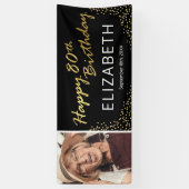 ブラック金ゴールドハッピー80誕生日写真 横断幕 (縦)