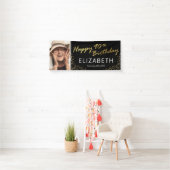 ブラック金ゴールドハッピー90誕生日写真 横断幕 (インサイチュ)