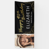 ブラック金ゴールドハッピー90誕生日写真 横断幕 (縦)