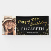 ブラック金ゴールドハッピー90誕生日写真 横断幕 (横)