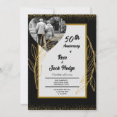 ブラック金ゴールドハート写真結婚50周年記念 招待状 (正面)