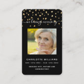 ブラック金ゴールドハート写真葬式祈りの言葉カード 名刺 (正面)