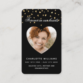 ブラック金ゴールドハート写真葬式祈りの言葉カード 名刺