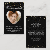 ブラック金ゴールドハート写真葬式祈りの言葉カード 名刺 (正面/裏面)