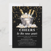 ブラック金ゴールドバジェットシャンパン応援新年パーティー 招待状 (正面)