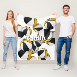 ブラック金ゴールドバスケットボールチームカラーズスポーツデカール フリースブランケット