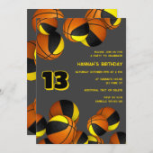 ブラック金ゴールドバスケットボール子供のスポーツ誕生日 招待状 (正面/裏面)