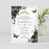 ブラック金ゴールドバタフライウォーターカラーフローラキンセアニェラ 招待状 (スタンド正面)