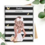 ブラック金ゴールドバタフライブロンドガールホワイトドレス ノートブック