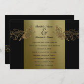ブラック金ゴールドバタフライミュージック結婚式招待状 招待状 (正面/裏面)