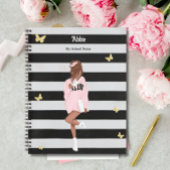 ブラック金ゴールドバタフライ可愛い女の子モダンピンク学校 ノートブック