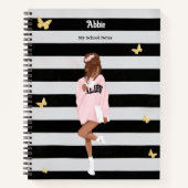 ブラック金ゴールドバタフライ可愛い女の子モダンピンク学校 ノートブック (正面)