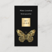 ブラック金ゴールドバタフライQrソーシャルメディアロゴ 名刺 (正面)