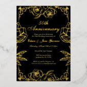 ブラック金ゴールドバラガーデン結婚50周年記念 箔招待状 (正面)