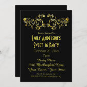 ブラック金ゴールドバラグラマーテーマスウィート16誕生日 招待状 (正面/裏面)