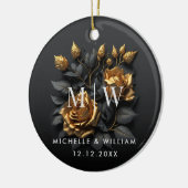 ブラック金ゴールドバラゴシック結婚モノグラム セラミックオーナメント (左)