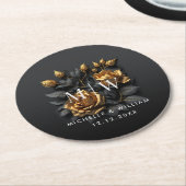 ブラック金ゴールドバラゴシック結婚モノグラム ラウンドペーパーコースター (アングル)