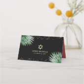 ブラック金ゴールドバルミツワー熱帯フローラ水彩 プレイスカード (裏面)