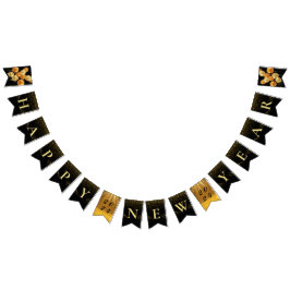 ブラック金ゴールドバルーンハッピーニューイヤーパーティー バンティングフラッグ