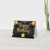 ブラック金ゴールドバルーン営業ハッピーバースデーカード 招待状 (正面)
