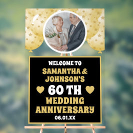 ブラック金ゴールドバルーン結婚写真60周年 アクリルサイン