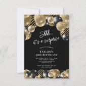 ブラック金ゴールドバルーン驚き50誕生日 招待状 (正面)