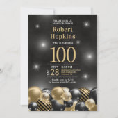 ブラック金ゴールドバルーン100th誕生日パーティー 招待状 (正面)