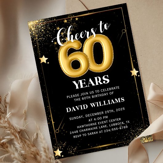 ブラック金ゴールドバルーン60th Birthday Partyへの招待 招待状