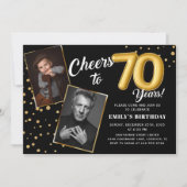 ブラック金ゴールドバルーン70th誕生日フォト招待状 招待状 (正面)