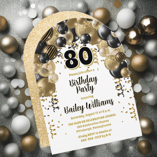 ブラック金ゴールドバルーン80th誕生日パーティー 招待状