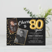 ブラック金ゴールドバルーン80th誕生日フォト招待状 招待状 (スタンド正面)