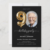 ブラック金ゴールドバルーン90誕生日 招待状 (正面)