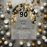 ブラック金ゴールドバルーン90th誕生日パーティー アクリル招待状<br><div class="desc">この祝目を引く90thバースデーパーティーの招待とスタイルでは、ブラックと金ゴールドの色合いのカスケード素晴らしバルーンアーチデザインを搭載し、白でアクセント付き。中央はっきりしたの「90」は、思い出に残るお祝いの音を完璧に設定よくはしゃぐし、まだシックなtouchを追加する。デザインは白エレガントと黒の文字を組み込み、微妙な金ゴールド調色のアクセントで補完し、すべての思慮深くレトロとスクリプトのフォントの組み合わせで配置されたフェスティバルの雰囲気を高める。この招待は興奮と喜びを呼び起こすために慎重に作られ、それは祝スタイルとこの節目の誕生日に最適な選択しゃれているを行う。</div>
