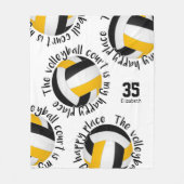 ブラック金ゴールドバレーボールコートhappy placeタイポグラフィ フリースブランケット (正面)