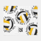 ブラック金ゴールドバレーボールコートhappy placeタイポグラフィ フリースブランケット (正面(横))