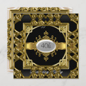 ブラック金ゴールドバースデーパーティー招待ブラック金ゴールド 招待状 (正面/裏面)