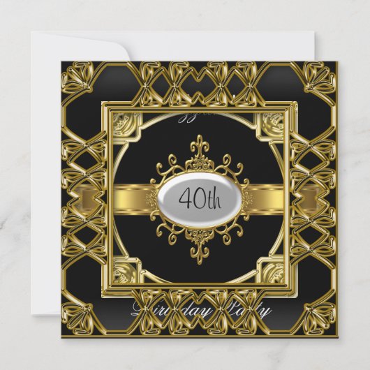ブラック金ゴールドバースデーパーティー招待ブラック金ゴールド 招待状 (正面)