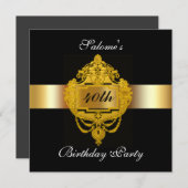 ブラック金ゴールドバースデーパーティー招待ブラック金ゴールド 招待状 (正面/裏面)