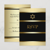 ブラック金ゴールドバー（ユダヤ教の）バル・ミツバーRSVP 出欠カード (正面/裏面)