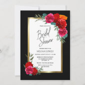 ブラック金ゴールドバ縁どルガンディフローラブライダルシャワー 招待状 (正面)