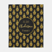 ブラック金ゴールドパイナップルのパターンの姓 フリースブランケット (正面)