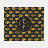 ブラック金ゴールドパイナップルのパターンの姓 フリースブランケット (正面(横))