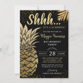 ブラック金ゴールドパイナップルサプライズ退職パーティー 招待状 (正面)