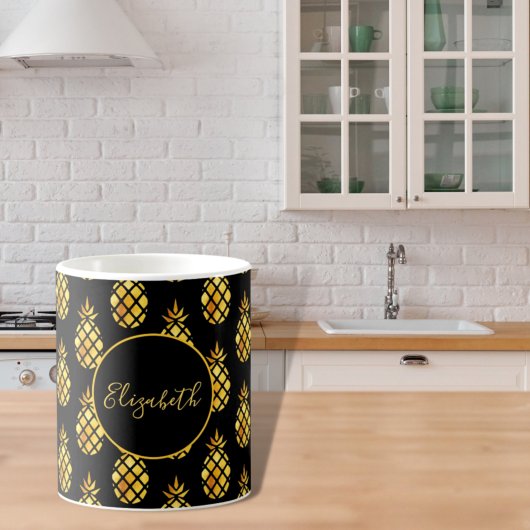 ブラック金ゴールドパイナップル名 コーヒーマグカップ