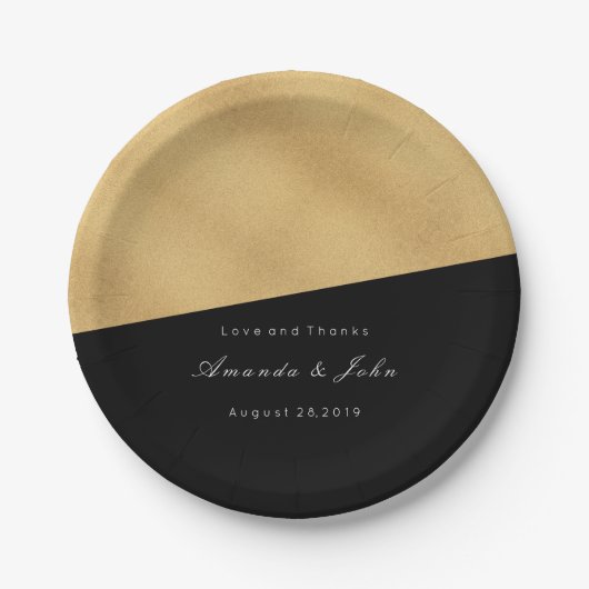 ブラック金ゴールドパステルブライダル結婚ズ幾何学ミニマ ペーパープレート (正面)